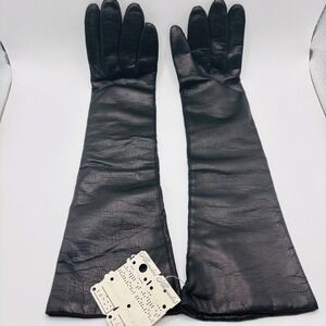 Vintage NOS Long Black Leather Opera Gloves Made in Italy for Alexander's Size 8